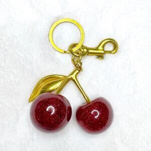CHERRY Bag Charm Gold & Red Sparkle Purse Keychain Bag Accessory Gift NEW